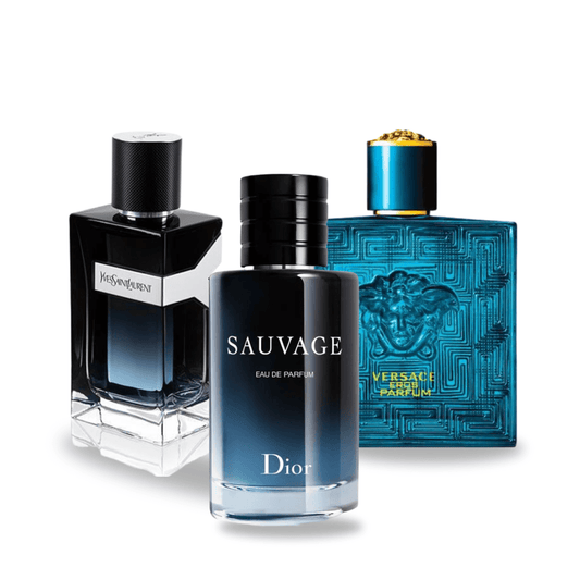Set mit 3 Parfums Dior SAUVAGE, Yves Saint Laurent Y MEN y Versace EROS 100ml