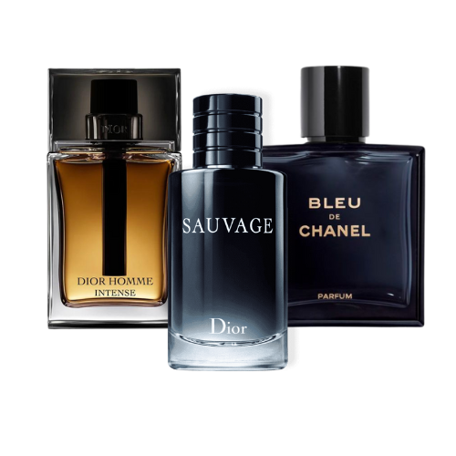 Set mit 3 Parfums Sauvage Dior, Bleu de Chanel, y Dior Homme Intense 100ml