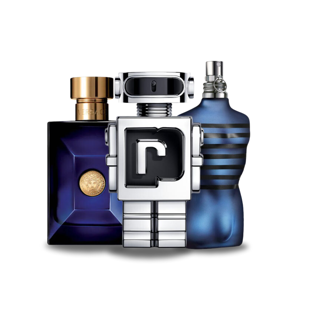Set mit 3 Parfums Versace DYLAN BLUE, Paco Rabanne PHANTOM y Jean Paul Gaultier ULTRA MALE 100ml