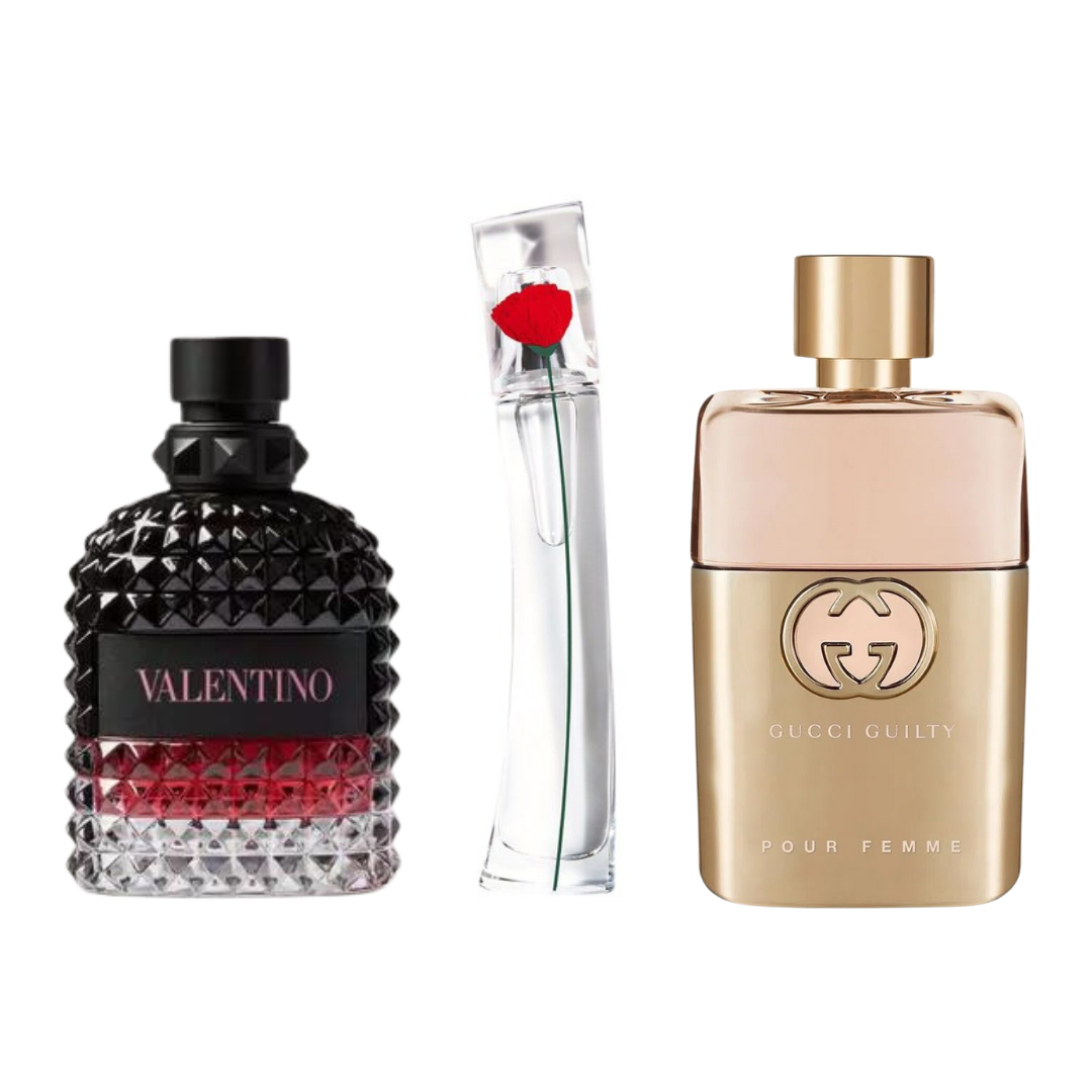 Set mit 3 Parfums Gucci Guilt, Valentini Intense, y Flower Kenzo 100ml